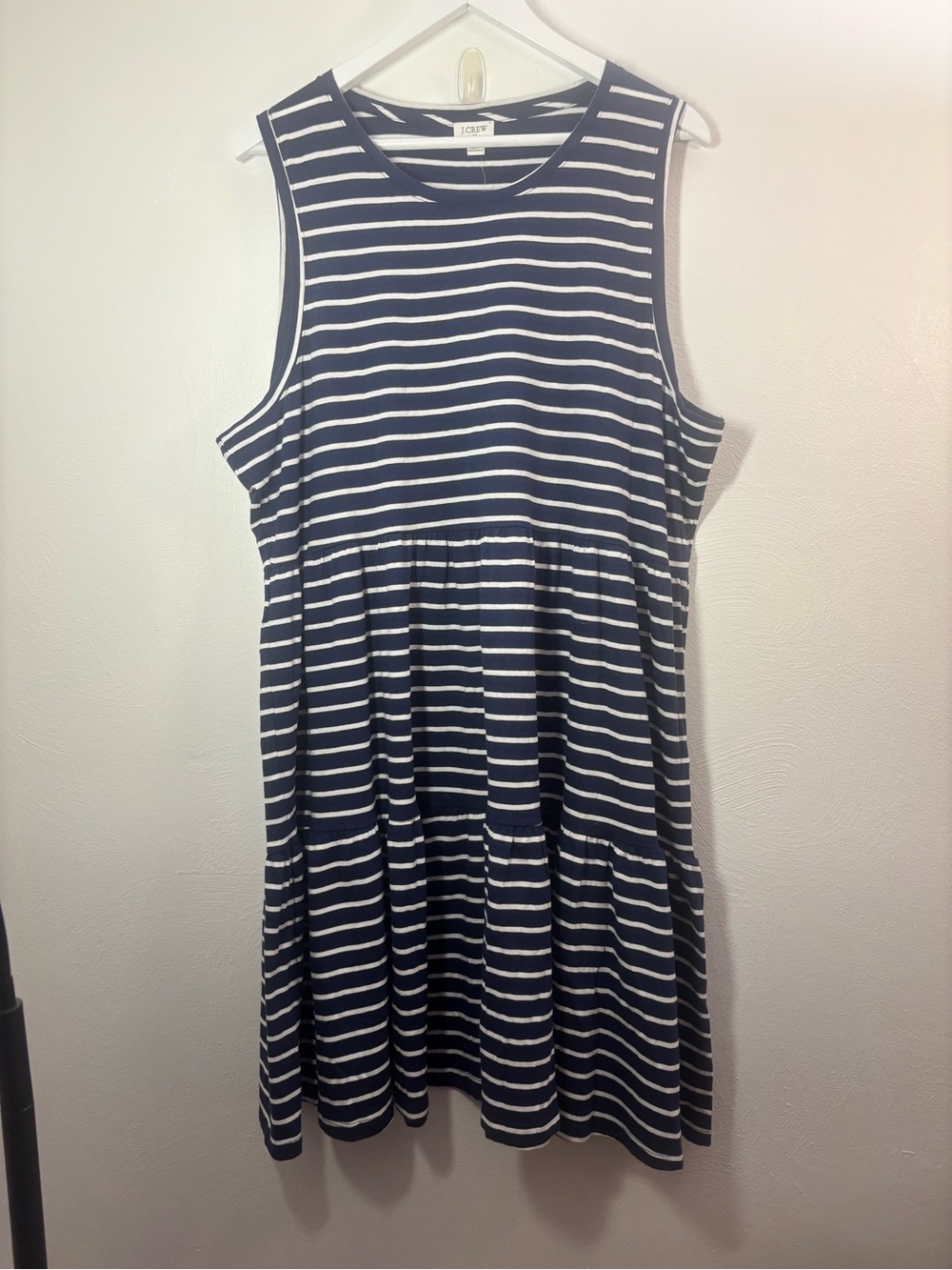 J. Crew Navy & White Striped Sleeveless Midi Dress Size XXL - Picture 1 of 7